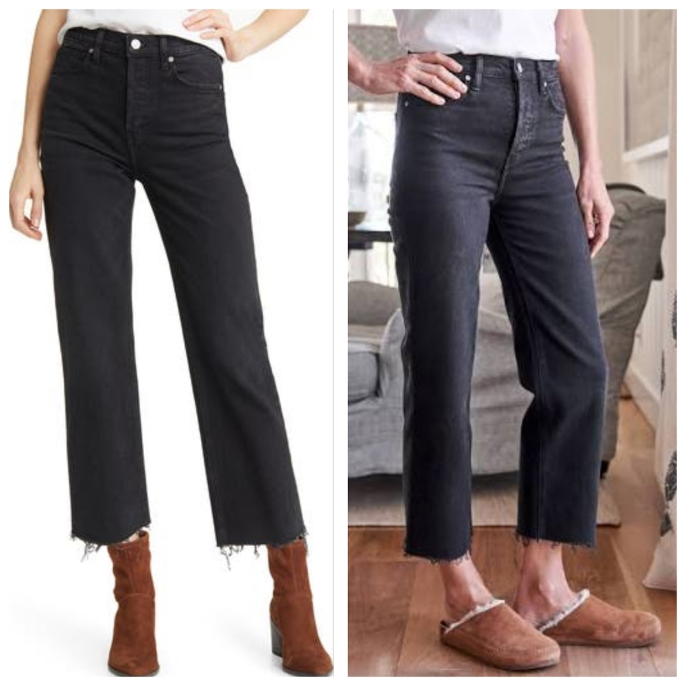 Frank & Eileen Monaghan Jeans Women 27 Black Denim Raw Hem Straight USA Mom $328